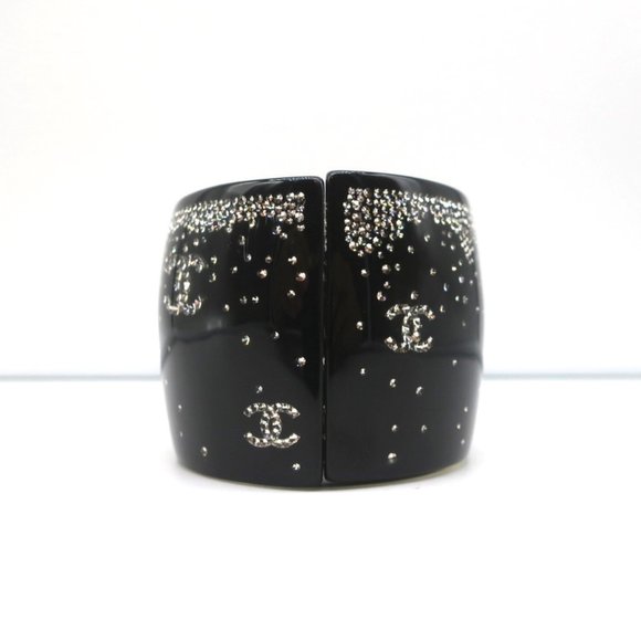 CHANEL 2012 CC STRASS CUFF BRACELET BLACK RESIN - Picture 4 of 8
